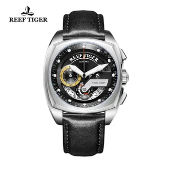 Reef Tiger/RT Nové Módní Pánské Hodinky Čtvercové Sportovní Hodinky Oceli, Kožený Řemínek Vojenské Náramkové hodinky Relogio Masculino RGA3363