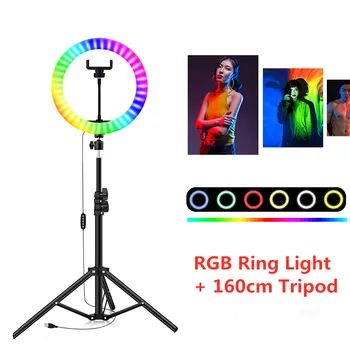 RGB Barevné kruhové Světlo S 160cm Stativ LED Selfie Ringlight Pro Video Youtube Live Photo Studio USB Fotografování Osvětlení Lampy