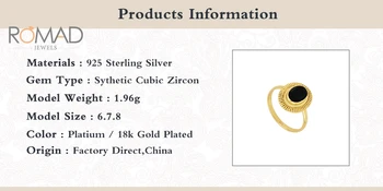 ROMAD 925 Sterling Silver Zirkony Zlaté Barvy Prsten Velikost 6 7 8 Evropské A Americké Trend černá Černá Diamantový Prsten