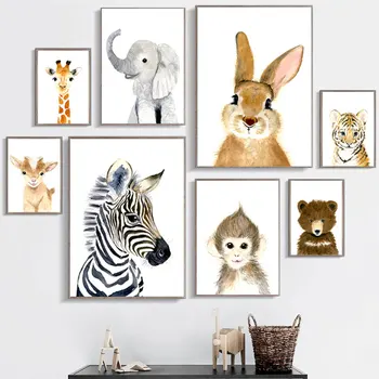 Roztomilé Dítě Zvířat Zeď Umění Akvarel Zvířat Plátno, Plakáty, Žirafa, Zebra Obrázek Vytiskne pro dětský Pokoj Dekorace Malování
