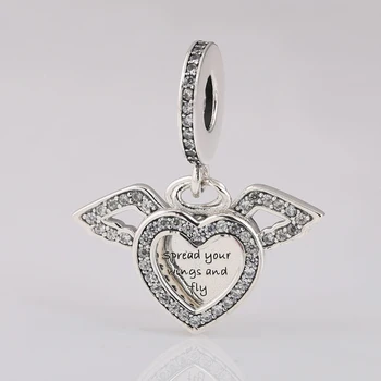 S925 Stříbro Pandant Srdce Korálek DIY Šperky Angel Wing Houpat Kouzlo fit Lady Náramek Náramek