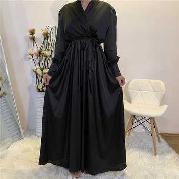 Saténové Abaya Dubaj, Turecko Muslimské Módní Hidžáb Šaty Kaftan Islámu Oblečení Abayas Pro Ženy Vestidos Plášť Musulman Režimu De femme