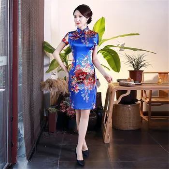 Shanghai Příběh Orientální Květinové Tisk Krátké šaty Qipao čínské tradiční šaty cheongsam s Květinovým Národní Trend šaty 4 Barvy