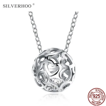SILVERHOO 925 Sterling Silver Duté Koule Srdce Náhrdelník Pro Ženy, Lesklé CZ Přívěsek Náhrdelníky Šperky Romantický Dárek k Výročí