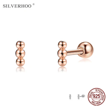 SILVERHOO 925 Sterling Silver Minimalistický Malé Náušnice Pro Ženy Módní Anti Alergie Šperky Korálky Kladivo Tvaru Stud Náušnice
