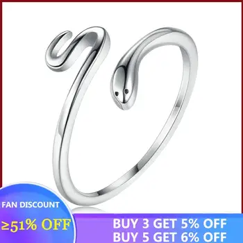 SILVERHOO Real 925 Sterling Silver Jednoduché Otevřít Nastavitelné Prsteny Pro Ženy Snake Black CZ Koktejl Prst Prsten, Stříbrné Šperky