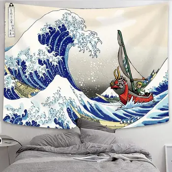 Simsant Japonské Velká Vlna Kanagawa Gobelín [Ukijoe] The Legend of Zelda Pozadí pro Home Ložnice Dekor
