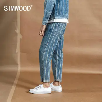 SIMWOOD 2020 jaře Nové Kotník-délka Džíny Muži Módní Hip Hop Zpět Pruhované Módní Streetwear Denim Plus Velikosti Kalhoty 190384