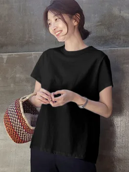 Sisjuly 2020 Letní korejský Japonsko Ženy Elegantní Nový T-shirt krátký Rukáv Volné Ležérní Čistá Bílá Černá Košile pro Volný čas Tee Minimalistický