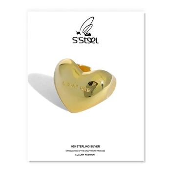 S'STEEL korejské Prsteny, 925 Sterling Silver Dárek Pro Ženy Minimalistický Láska Srdce ve tvaru Otevření Kroužku Plata De Ley 925 Jemné Šperky