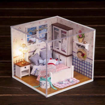 Teplé Šeptá Doll House DIY 3D Miniatury Nábytku Domeček pro panenky, Hračky, Děti Sestavit Dřevěný Dům na Pláži S Led světlem Pro Dárek