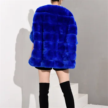 TOPFUR 2020 Bat Typ Zimní Kabát Ženy Royal Modrý Kabát Ženy Kožené Sako Plus Velikost Skutečné Kožich Rex Králičí Kožešiny Bunda dámská