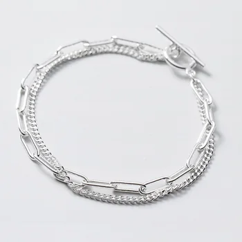 Trustdavis Originální 925 Sterling Silver Módní geometrické Double Layer Řetězce Náramek Pro Ženy, Svatební Fajn S925 Šperky DA1972