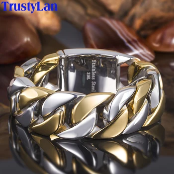 TrustyLan 23MM Široké Tlusté Řetězce Pevné Zlaté Nerezové Oceli Mužů Náramek Biker Šperky Přátelství Pánské Náramky & Náramky 2018