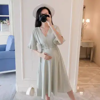 Těhotné ženy letní solidní šaty 2020 Letní Móda Šifon dlouhé šaty těhotné oblečení letní šaty velké velikosti oblečení