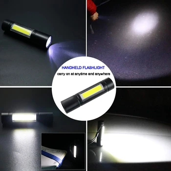 USB Nabíjecí Svítilna 3 Režim Osvětlení COB+XPE LED Mini Svítilna Vodotěsné Přenosné Používané pro kempování, jízda na kole, práce, atd