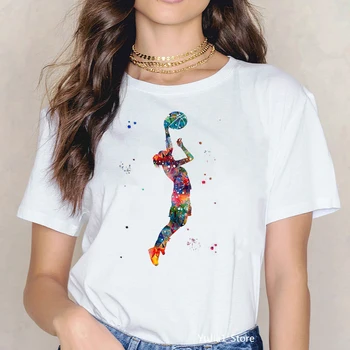 V létě roku 2020 akvarel basketbal dívky art print tee shirt femme 90. let sportovní camisatas mujer tees harajuku kawaii topy trička