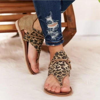V létě roku 2020 Dámské Sandály Pantofle Leopardí Římské Sandály Připnutý Toe Ženy Boty Hot Prodej Ženské Ploché Boty Velké Velikosti 43