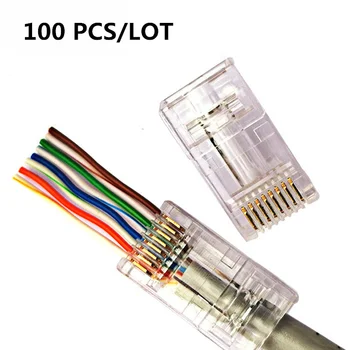 Velkoobchodní 100KS RJ45 CAT5 non Stíněný otvorem Modulární Kabel Vedoucí Plug Ethernet, Pozlacený Konektor Sítě