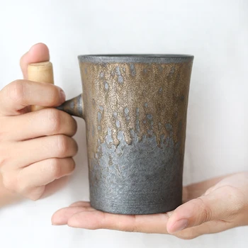 Vintage Keramický Hrnek na Kávu Japonském Stylu Čajový Šálek, Pohárek Rez, Glazura Úřadu Čaj Mléko Hrnek s Lžičkou Rukojeť Sklenice