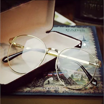 Vintage Unisex Retro Slitiny Kulatý Rám Jasné Objektiv Brýle, Optické brýle Plně kovový rám brýle 6 Barev