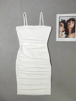 Vysoce Kvalitní Růžové Bílé Slip Ok Hedvábí Obvaz Šaty Elegantní Večerní Party Šaty Vestidos