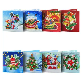Vánoční 5D DIY Diamantový Malování Karty 8KS Vánoční Pozdrav Karty pro Dárek k Narozeninám Santa Pohlednice, Řemesla