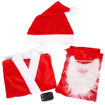 Vánoční Mužů a žen Santa Claus Kostým Princezna Šaty vousy Chlapci Oblečení Set s Kloboukem Dítě Červené Dítě Oblečení Oblečení