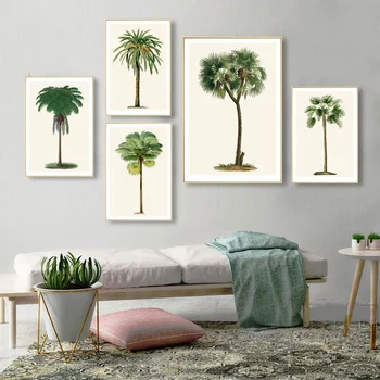 Wall Art Malířské Plátno Tropical Palm Tree Vintage Ilustrace, Plakáty a Potisky palem, Botanické Obrázky Domova