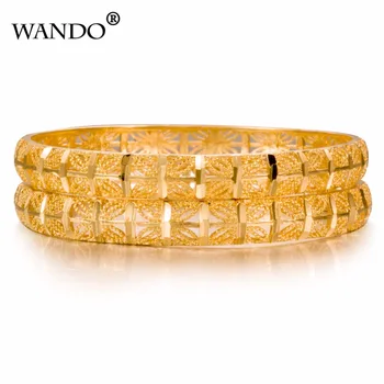 WANDO 1ks Luxusní Etiopské Náramky Pro Ženy 24k Zlaté Barvy Dubaj Náramky&Náramek Africké/Arabské/Keňa/Blízký Východ Svatební WB23