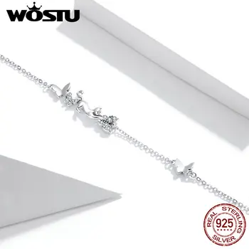 WOSTU 925 Sterling Silver, Kočka A Motýli Originální Náramek Nastavitelný Řetěz Odkaz Náramek Pro Ženy Módní Šperky CQB195
