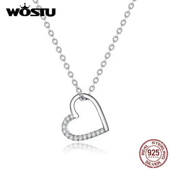 WOSTU Real 925 Sterling Silver Tvar Láska Srdce Náhrdelník Mysli Navždy Milovat Pro Ženy Módní Šperky FIN347