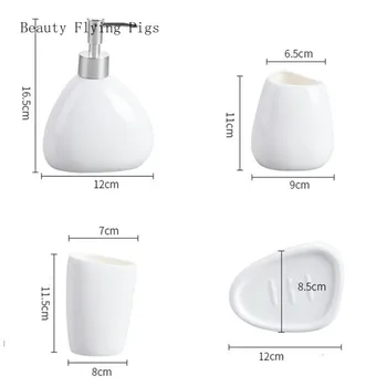 WSHYUFEI Čistě bílá keramika, Koupelnové Doplňky Set Dávkovač na Mýdlo Držák na zubní Kartáček Vatovým tamponem box Koupelny Umýt Produkty