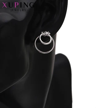 Xuping Elegantní Šperky Dvojité Kolo Rhodium Barva Pozlacené Náušnice Knoflíky Pro Ženy Speciální Design Dárek 93369