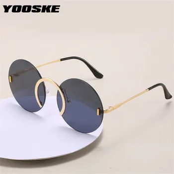 YOOSKE Kulaté sluneční Brýle bez Obrouček Ženy Muži Vintage Kovové Módní kroužek v nose Sluneční Brýle Retro Černé Brýle Framless UV400