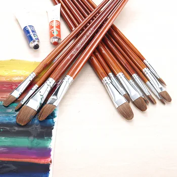 Zhouxinxing Kulatou hlavou lasička kartáček 6 ks rukojeť olejové barvy pero, akvarel, kvaš, pero výuky umění štětce malířské potřeby