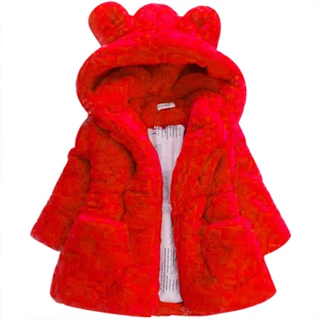 Zimní Dívky Sametové Umělé Kožešiny Kabáty Pro Děti V Teple Bunda Děti Zahušťování Fleece Svrchní Králík Baby Kombinézu S Kapucí