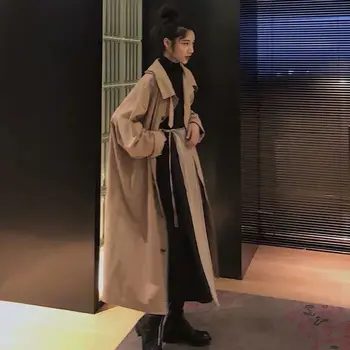 Zimní korejský styl temperament Britský styl ženy větrovka přes koleno plus velikost větrovka dámská bunda