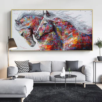 Zvíře Dva Běh Koně Plátno Obrazy Plakáty a Tisky Umění Zdi Obraz pro Obývací Pokoj