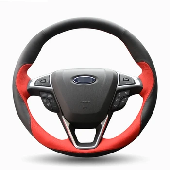 Zářící pšenice Ručně šité Černá Červená Kožený Volant Kryt pro Ford Fusion Nové Mondeo 2013-