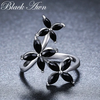 Černá Awn 2019 Nové bijoux Módní 925 Sterling Silver Jemné Šperky Černý Spinel Zásnubní Prsten pro Ženy Anillos Mujer GG069