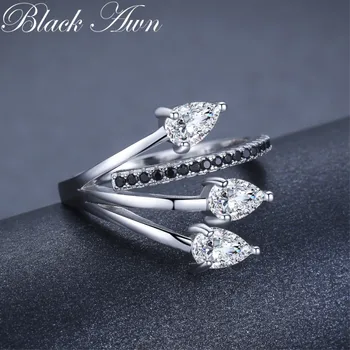 Černá Awn Romantické 3,4 g 925 Sterling Silver Jemné Šperky Baguet Řadě Zapojení Černé Spinel Snubní Prsteny pro Ženy GG007