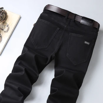 Černé Pánské Klasické Silné Slim Džíny Vysoká Kvalita Módní Značky Volné Džínové Kalhoty Obchodní Ležérní Strečové Kalhoty na Podzim Nové