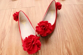 Červená květina party byty boty žena ručně vyráběné sladké krásné NQ263 dámy, dívky, strana, večeře, plesy červená byty balet taneční boty