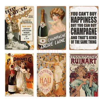 Šampaňské Víno Žehlička Plakát Vintage Plechové Znamení Bar Pub Club Jeskyni Zeď Dekorativní Desky Retro Deska Domova 20x30cm