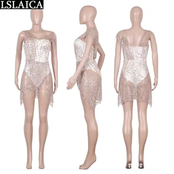 Šaty 2020 Ok Vidět Přes Sexy Elegantní Mini Šaty Večerní Party Club Flitr Špagety Popruh Štíhlý S Rib Vestito Da Donna