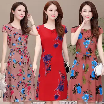 ženy Letní nové plus velikosti S-6XL ženy bavlněné hedvábné šaty Květinové šaty letní dámské tričko s krátkým rukávem šaty