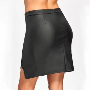 Ženy Sexy OL Formální Krajka Zip Strečové Vysoké Pasu Krátké PU Kůže Kapsy Bodycon Mini Sukně