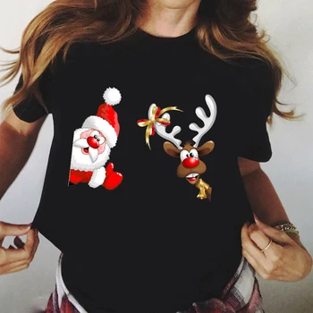 Ženy T-Shirt Nový Rok Santa Claus Village Sobí Tričko Vánoční Tumblr Grafické T Shirt Ženy Tees Camisa Print T-košile
