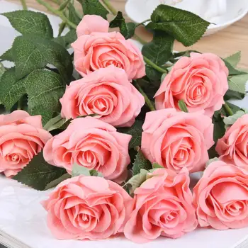 10 ks spoustu červená růže umělé květiny skutečný dotek latexu květiny umělé silikonové falešné růže kytice dekorace pro domov, svatební party